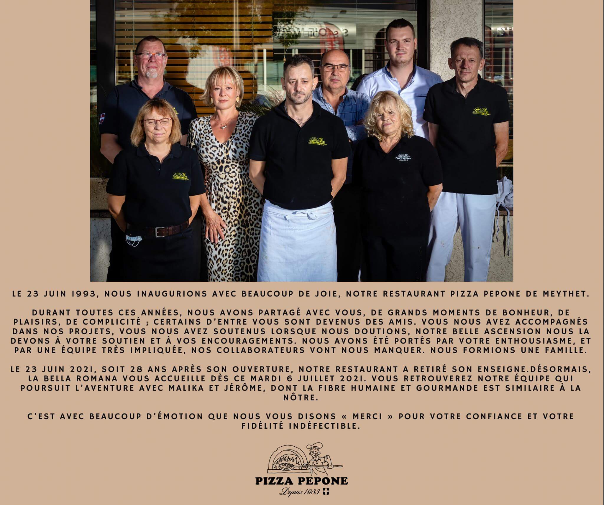 Image de l'équipe du restaurant de Meythet annonçant sa fermeture.